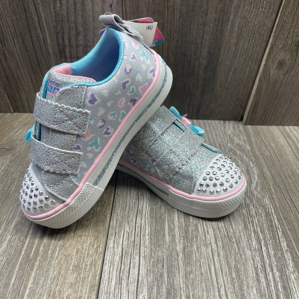 Sport by Skechers Lights Crystal Stars Sparkle Silver Blue Pink Girls Size 8 - Picture 3 of 15